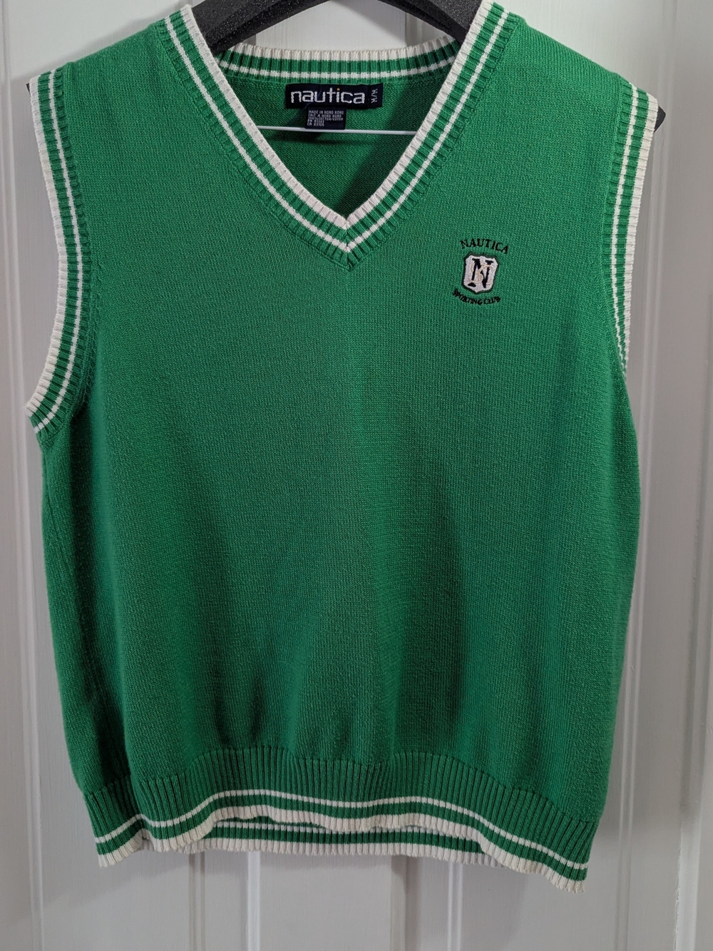 Nautica Green V-Neck Sweater Vest with White Trim